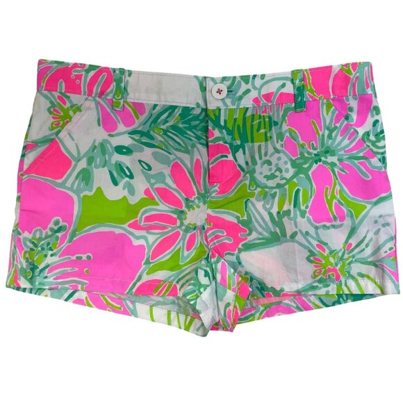 Lilly Pulitzer Pants - Lilly Pulitzer Girls Floral Cotton Shorts Pink Green Tropical Print Size 14